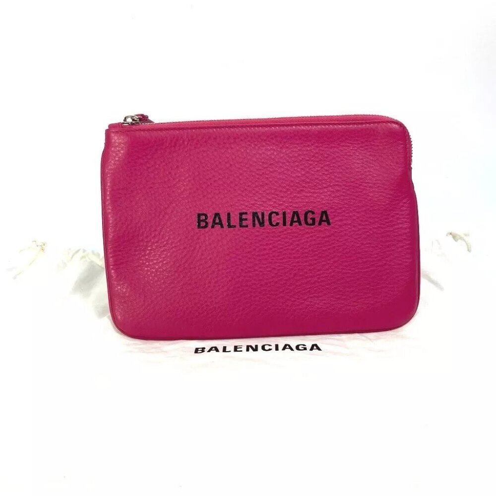 BALENCIAGA 492465 Logo Everyday Pouch M Bag Clutch bag Leather pink/Black - Picture 9 of 9